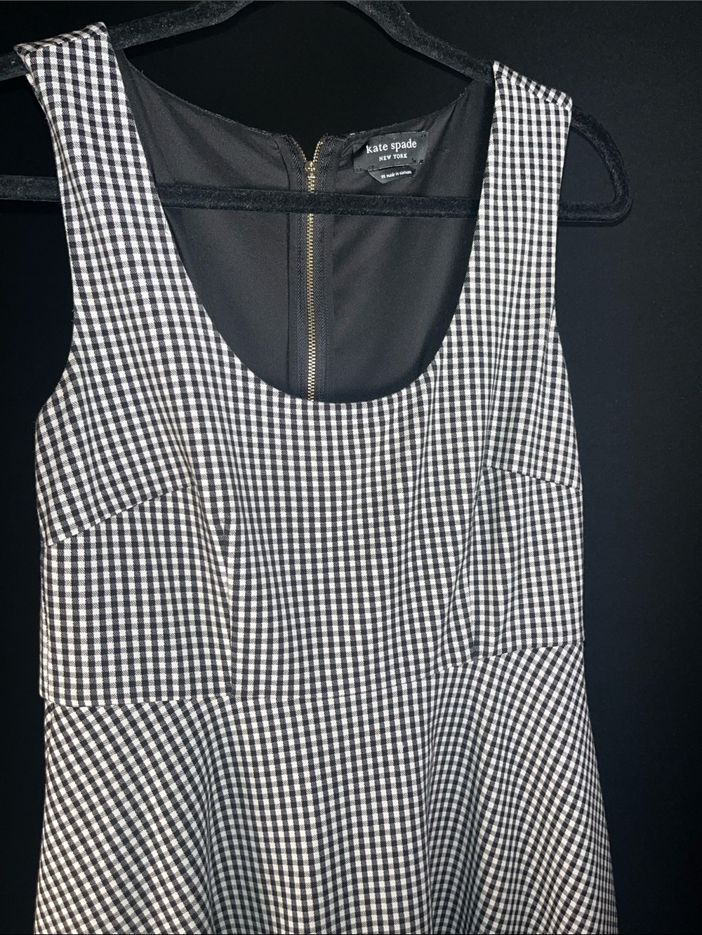 KATE SPADE  Black & White Gingham Scallop-Hem Fit & Flare Dress SIZE MEDIUM - Picture 3 of 7